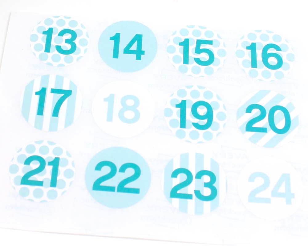Advents-Stickers Zahlen 1-24, Mint Tiffany