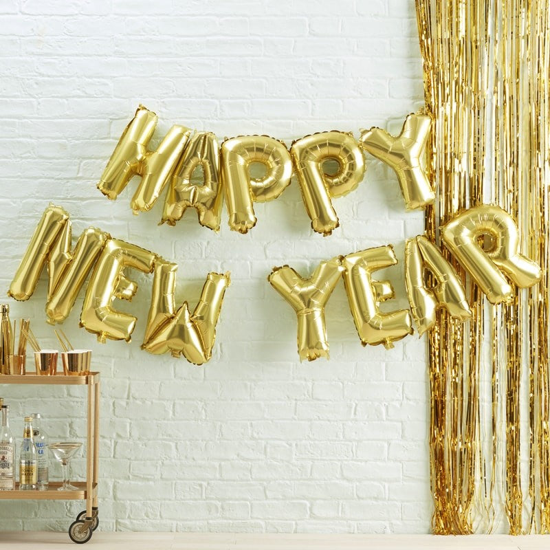 Folienballon-Set, Happy New Year, Gold, Luftfüllung