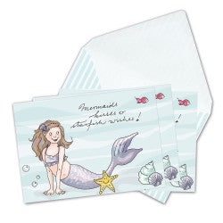 Einladungen Meerjungfrau, 6 Postkarten mit Kuvert