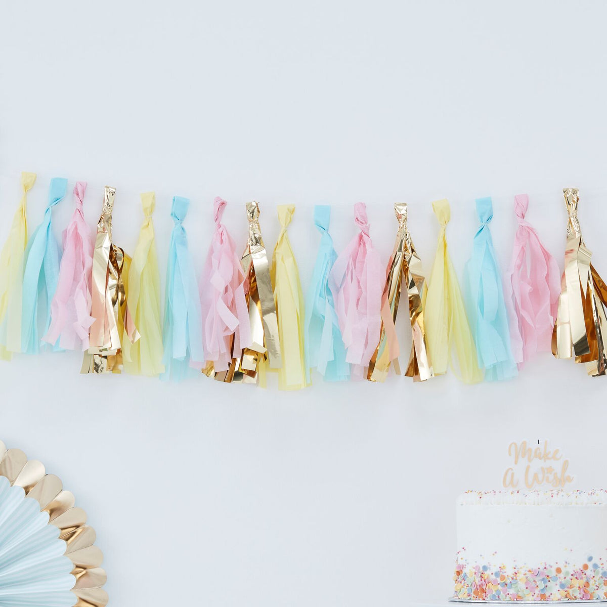 Tassel Girlande, Pastell Gold, 16 Tassels, 2 m