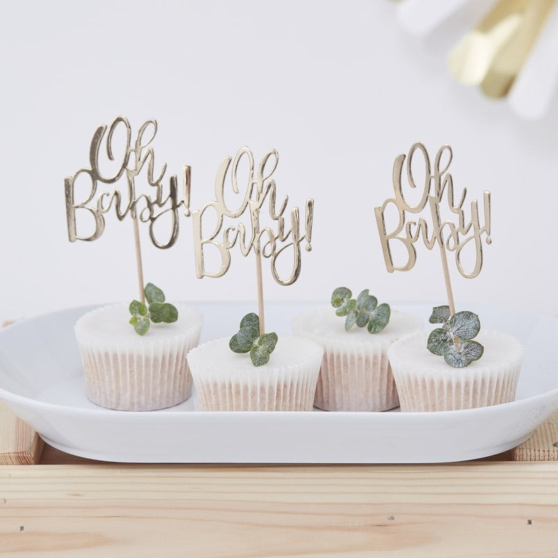 Cupcake Topper, Oh Baby, Gold