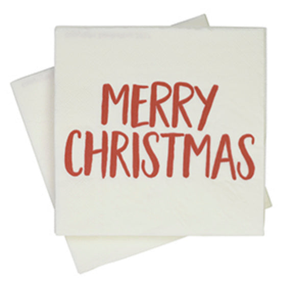 Servietten Merry Christmas, Handschrift, rot-weiss