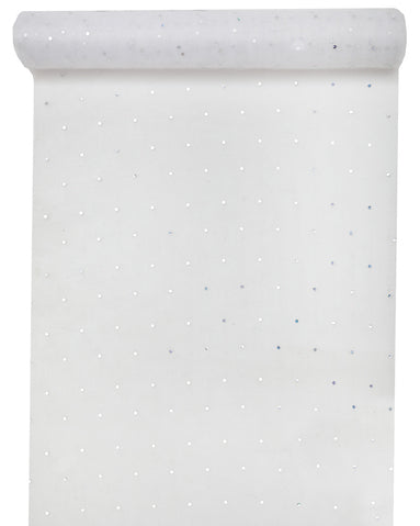Tischläufer Organza, weiss transparent mit silbernen Punkten, 5m