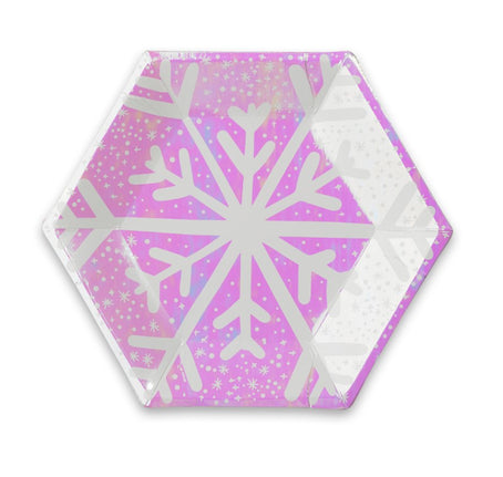 Teller Schneeflocken, klein, irisierend pink, 8 Stk