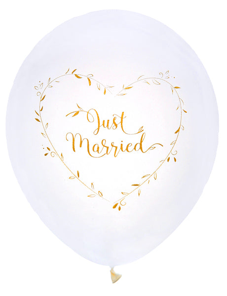 Ballon Just Married weiss-gold, Kalligraphie, 8 Stk.