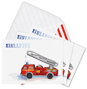 Einladungen Feuerwehrauto, 6 Postkarten mit Kuvert