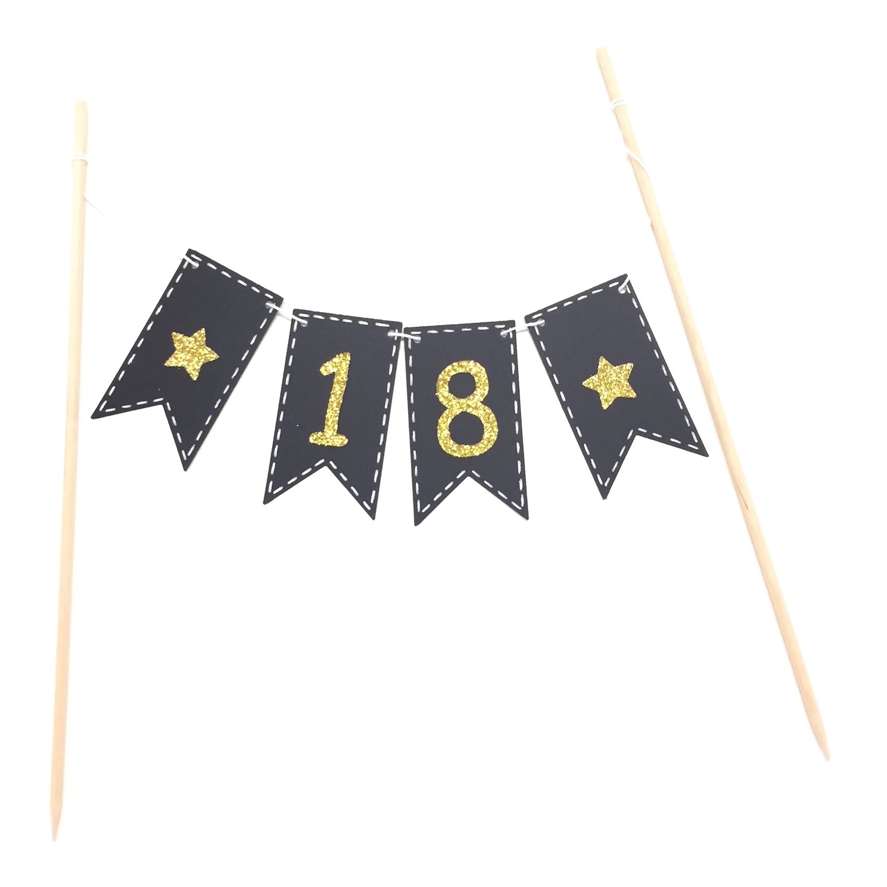 Torten-Girlande, 18. Geburtstag schwarz-goldene Flaggen, handmade