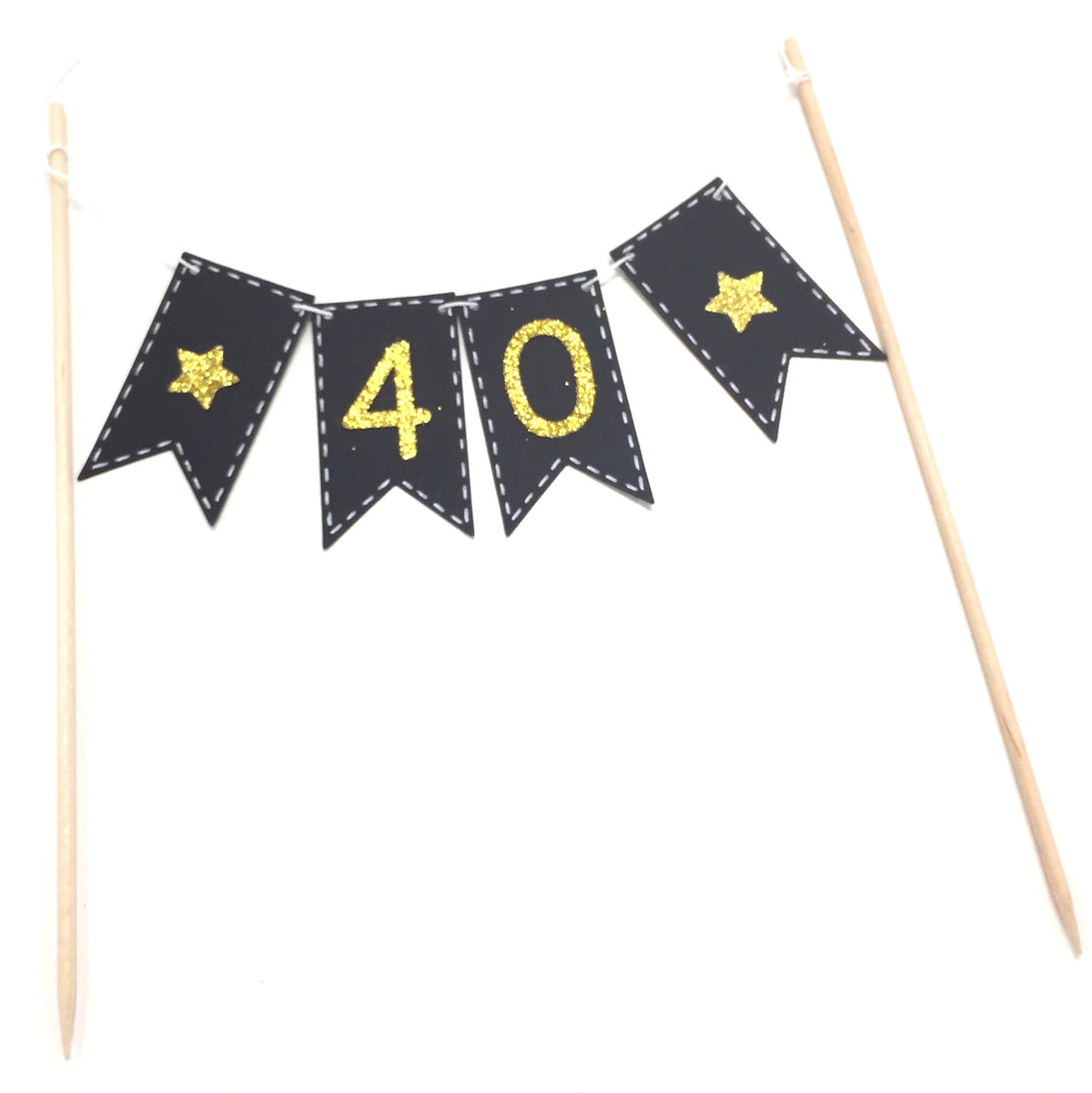 Torten-Girlande, 40. Geburtstag schwarz-goldene Flaggen, handmade