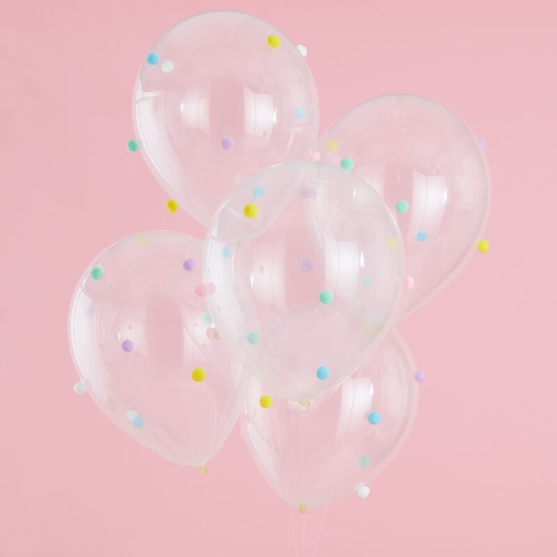 Konfetti-Ballone, mit bunten Pompoms, 5 Stk
