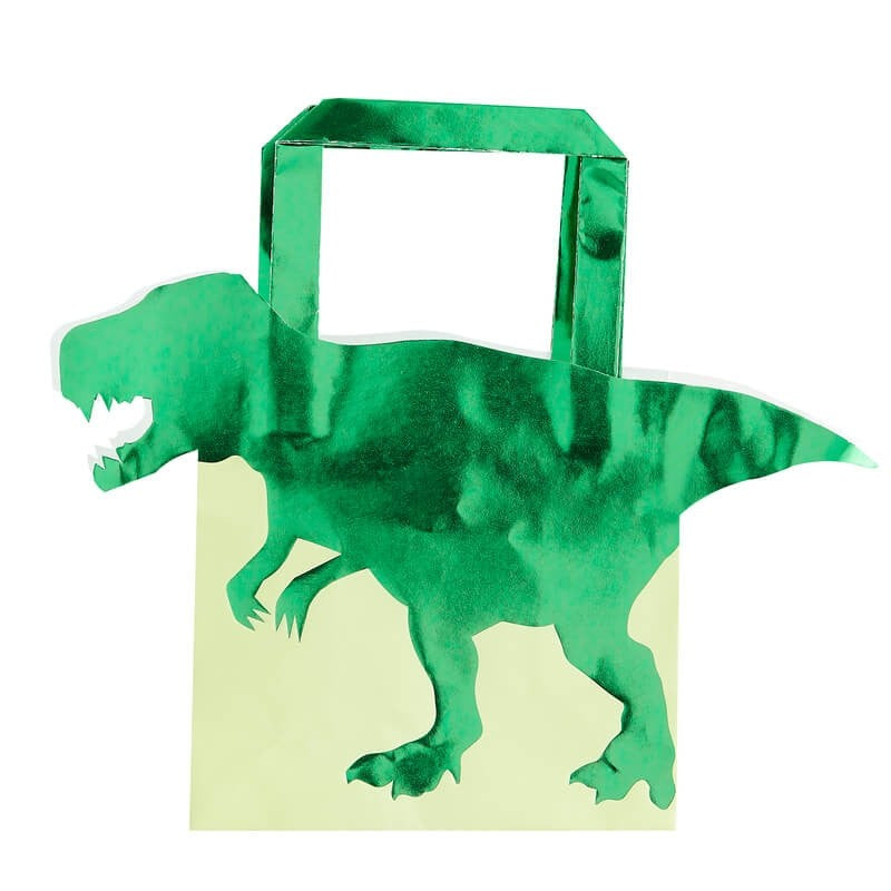 Henkel-Tüten, Papier, Dinosaurier, grün-glänzend, 5 Stk