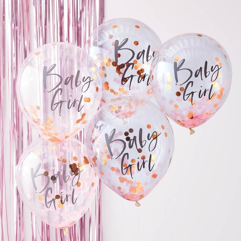 Konfetti-Ballone, Baby Girl, rosa Konfetti, 5 Stk