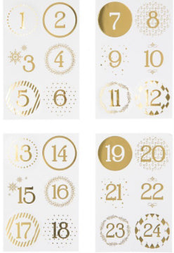 Advents-Stickers Metallic, Zahlen 1-24, gold