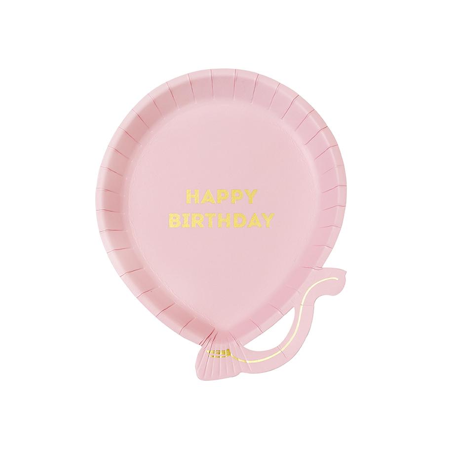Teller Happy Birthday, rosa-gold Ballonförmig, 12 Stk