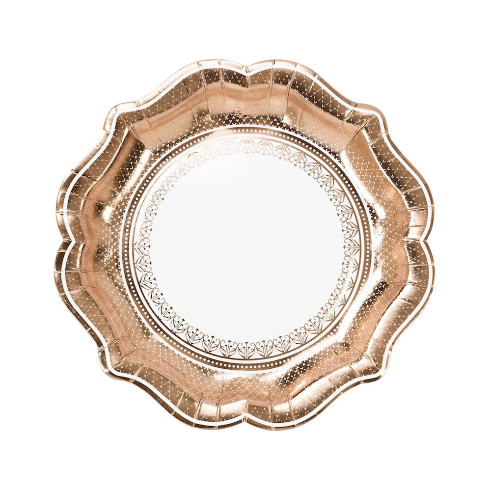 Teller Party Porzellan Rosegold, 2 Designs, 12 Stk