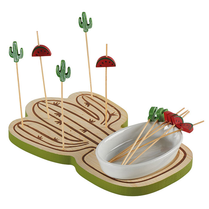 Apero Holz-Plättchen mit Schale und Sticks, Kaktus