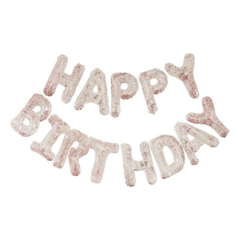 Folienballon-Set, Happy Birthday, transparent-pink Konfetti