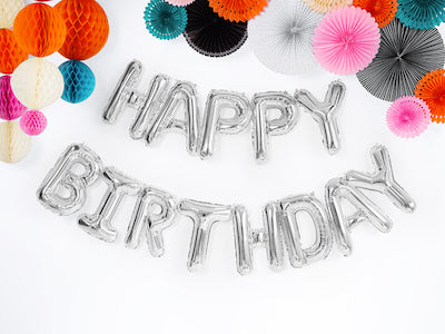 Folienballon-Set, Happy Birthday, silber, 340 x 35 cm
