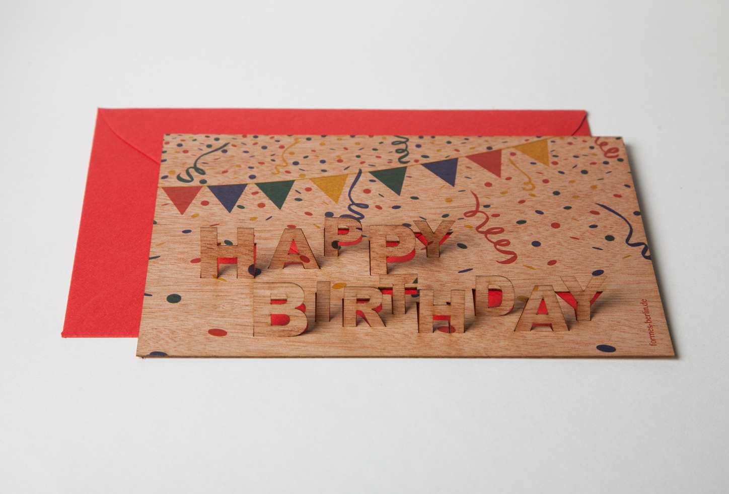 Holz-Grusskarte mit Kuvert, Happy Birthday