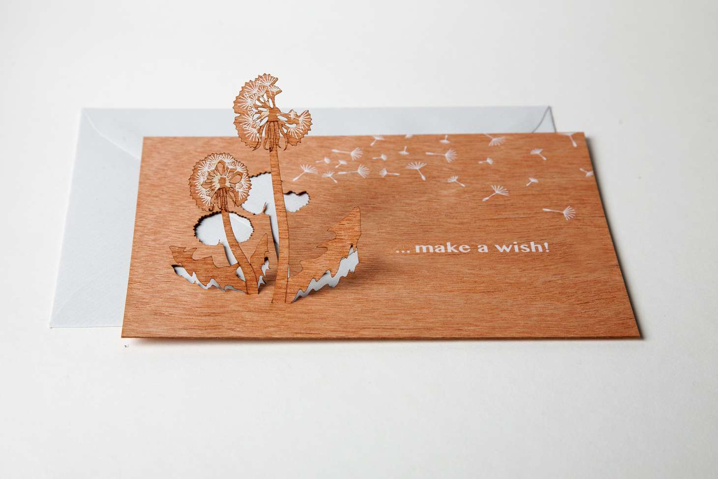 Holz-Grusskarte mit Kuvert "Make a Wish"