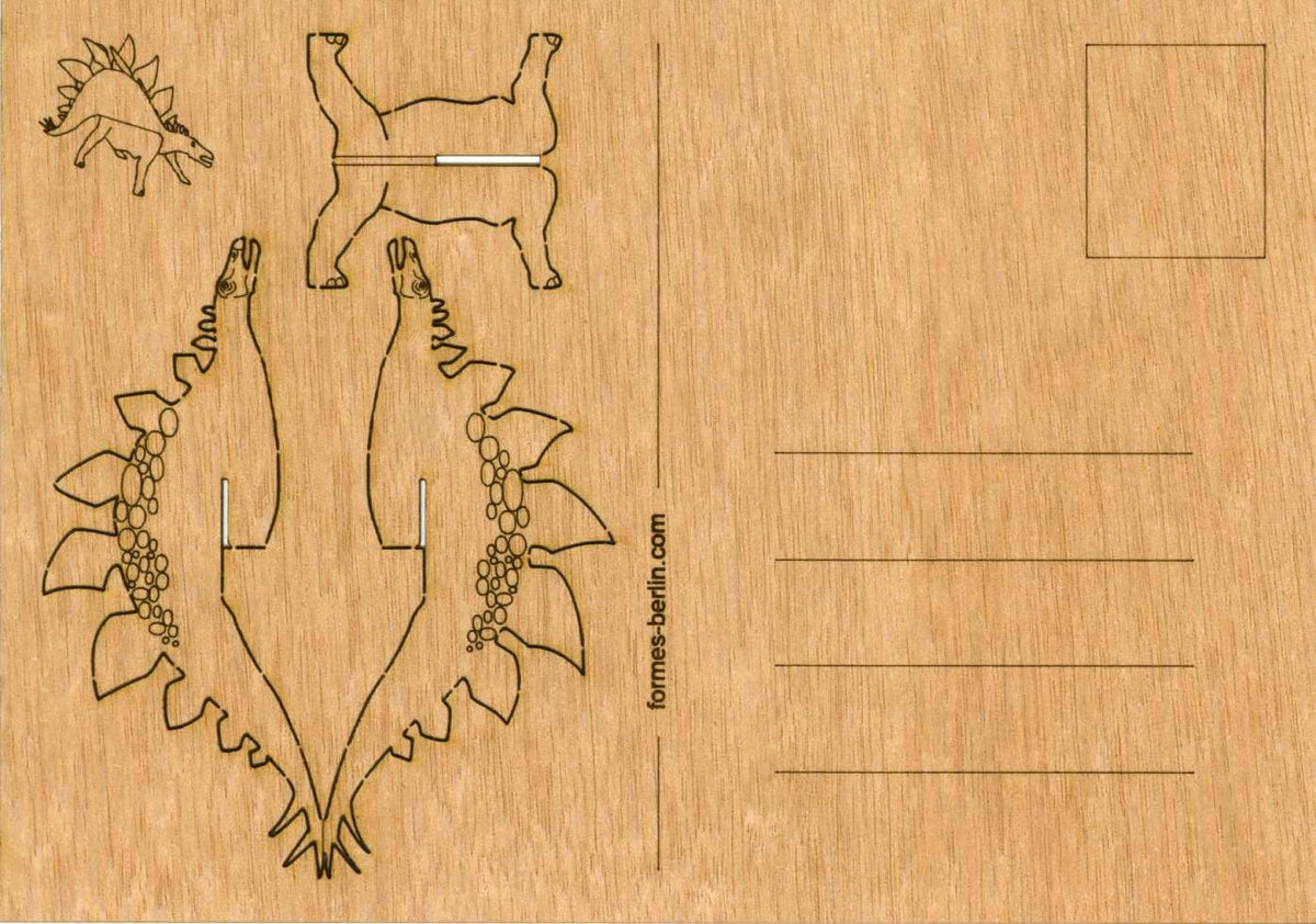 Holz-Postkarte, Dino Stegosaurus