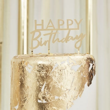 Torten Topper, Happy Birthday, Gold aus Acryl