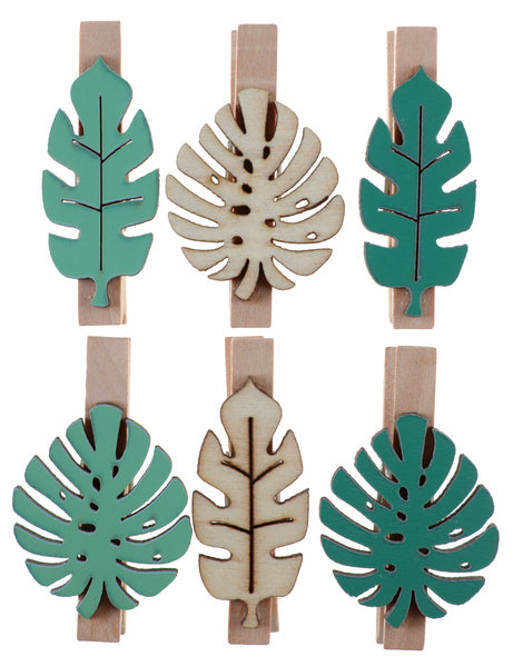 Holzklammer mit Blätter, 6 Stück