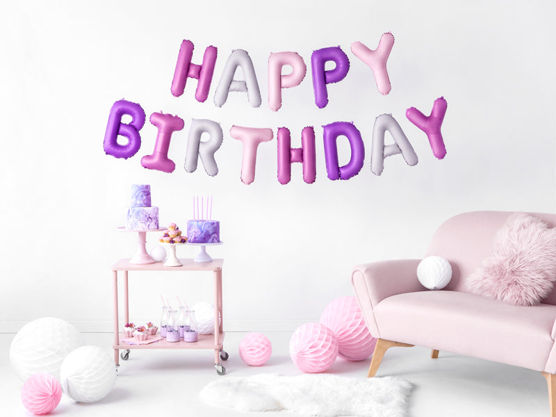 Folienballon-Girlande, Happy Birthday, rosa-pink