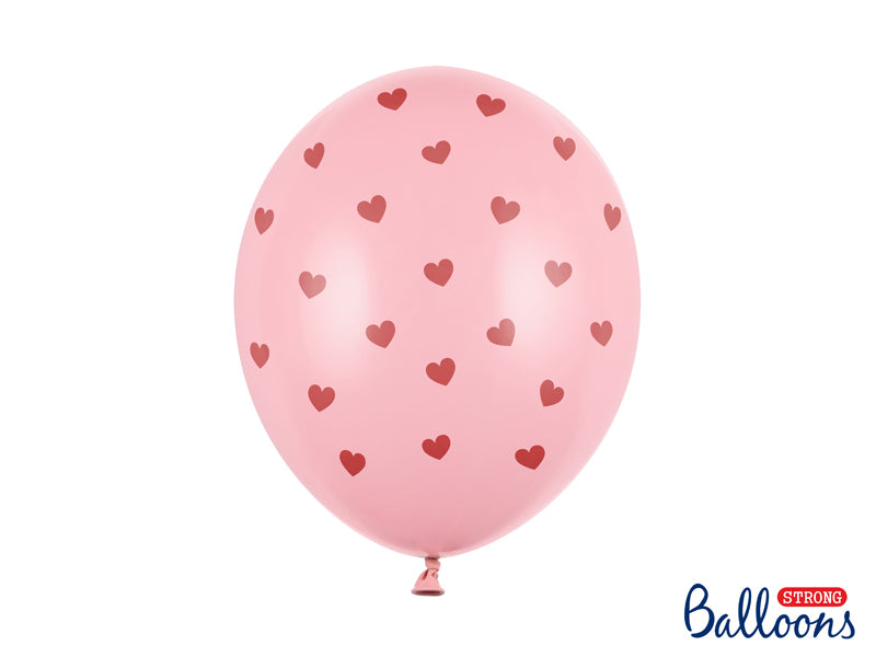 Ballon Rosa mit Roten Herzen 6 Stück