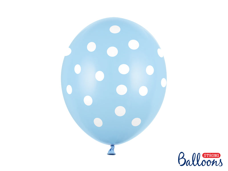 Ballon blau mit weissen Punkten, 6 Stk.