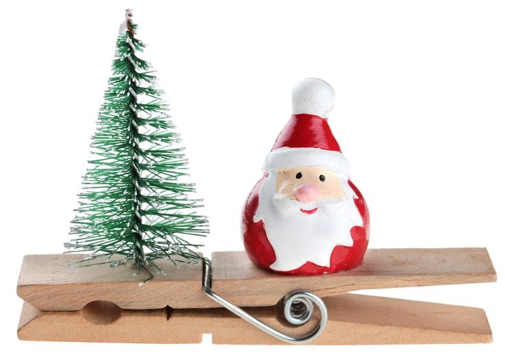 Weihnachts-Tischdeko-Holzklammer Santa &amp; Tanne, 1 Stk