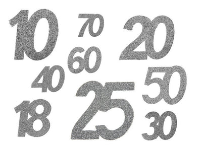 Konfetti XL Silberglitzer, 6 Stk, Zahlenauswahl