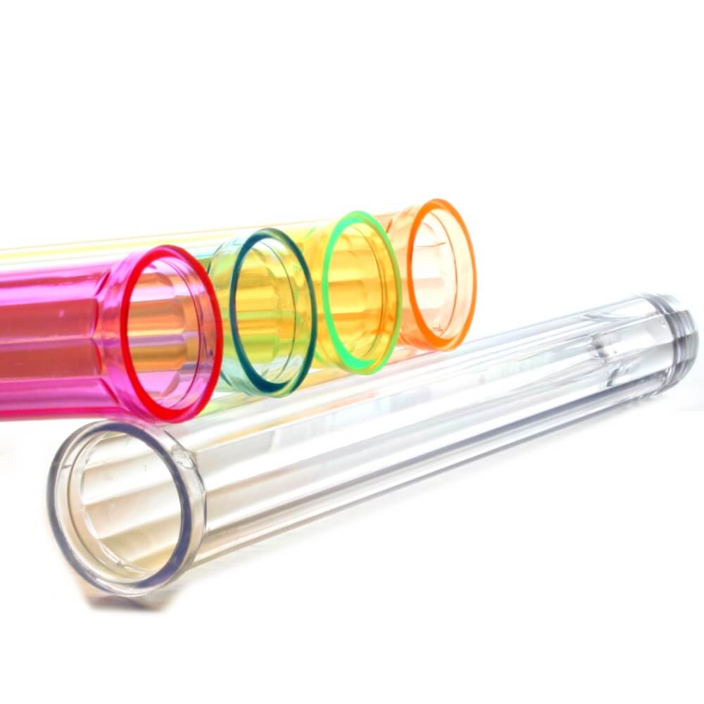 Reagenz-Glas, Kunststoff, 10 Stk, diverse Farben, 150x17mm, gerippt