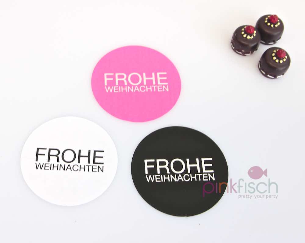 Sticker, Frohe Weihnachten, 40mm, rund, 3 Farben, 30 Stk