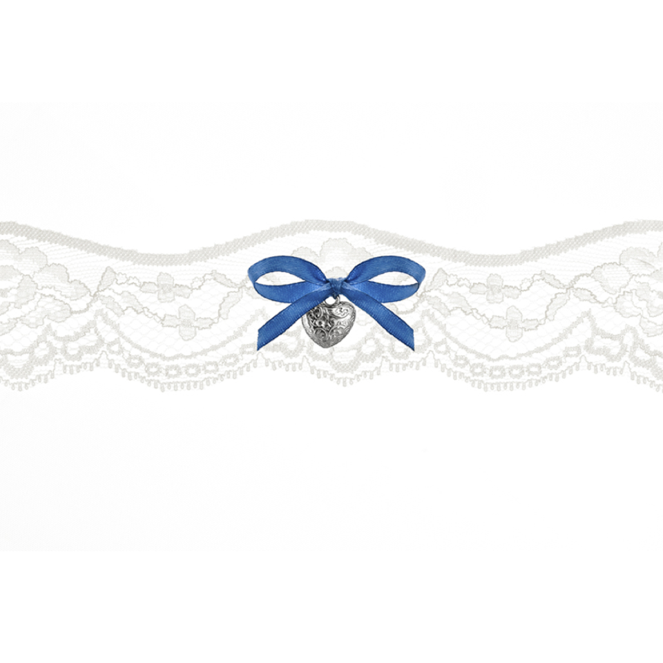 Strumpfband zur Hochzeit, weisse mit blauer Schleife