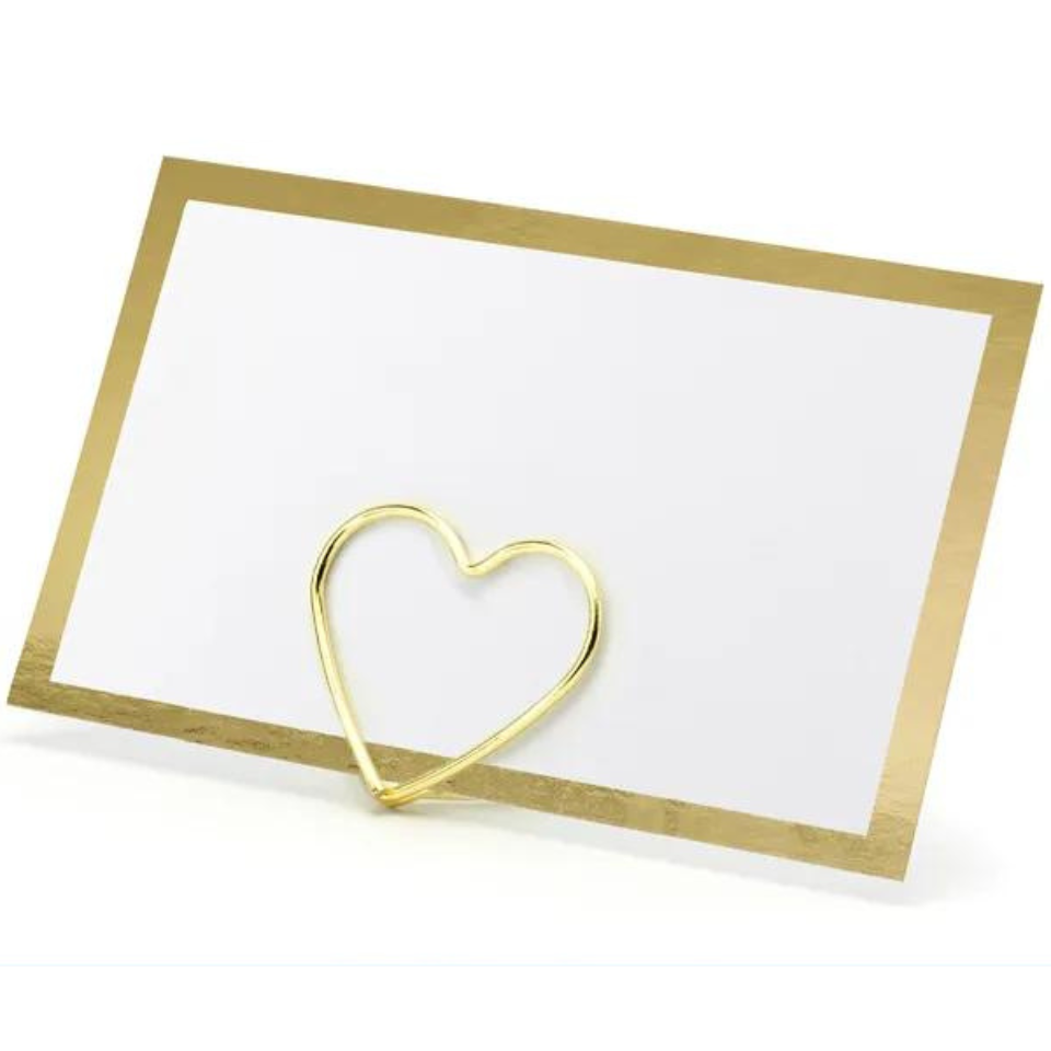 Tischkarten weiss mit Metallic goldenen Rahmen Hochzeitstisch