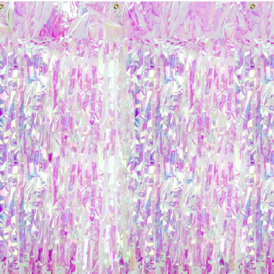 Vorhang, rosa holografisches  Lametta, 90cm breit